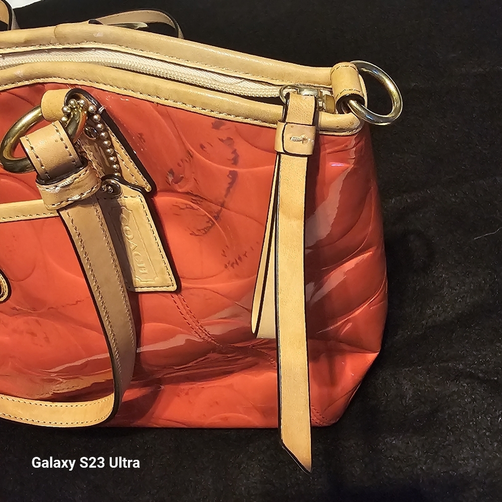 Coach Peyton Embossed Tote Orange/Coral - Picture 14 of 16